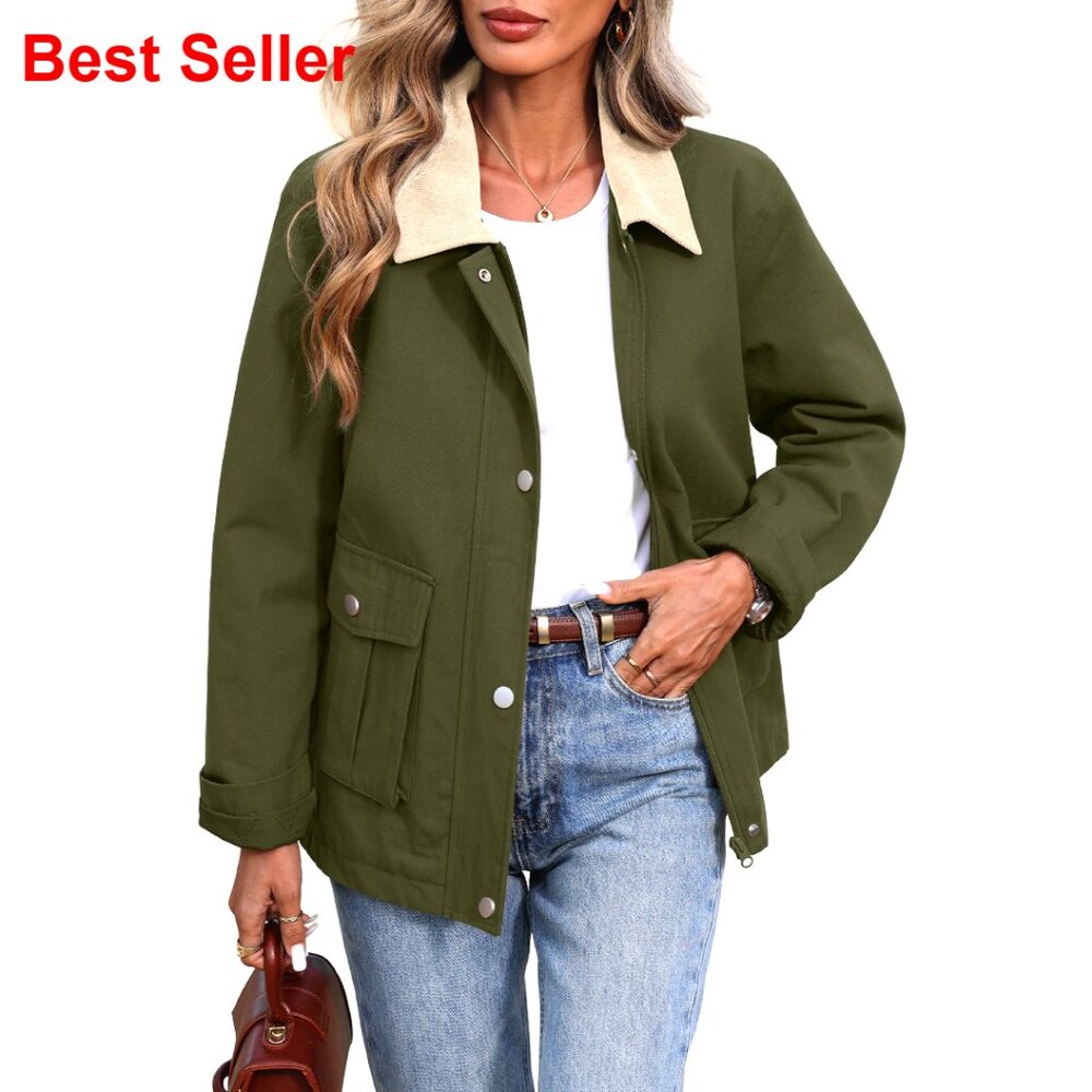 Padded Barn Jacket Oversized Corduroy Collar Utility Coat